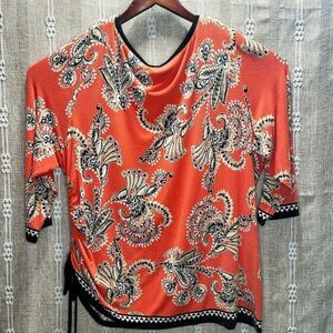 Ruby Rd. Orange/Black Print Top w Beaded Neckline -1X